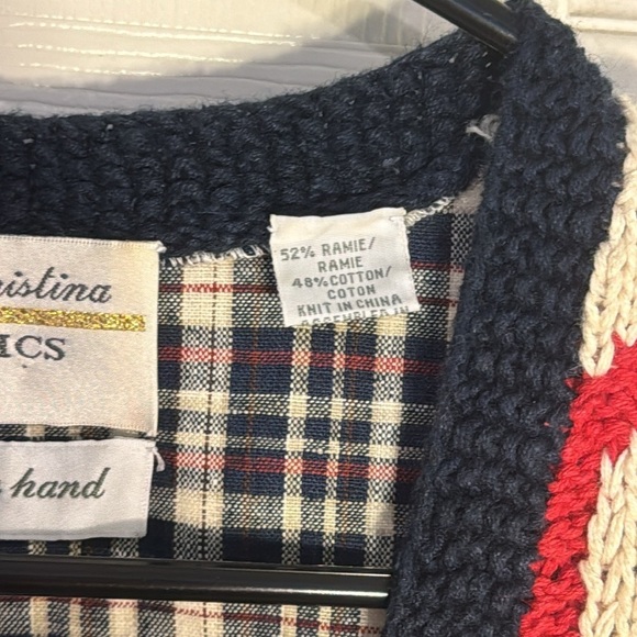 Vintage Marisa Christina Hand Knit Alphabet American Flag Sweater TeacherVest  S - Picture 4 of 10